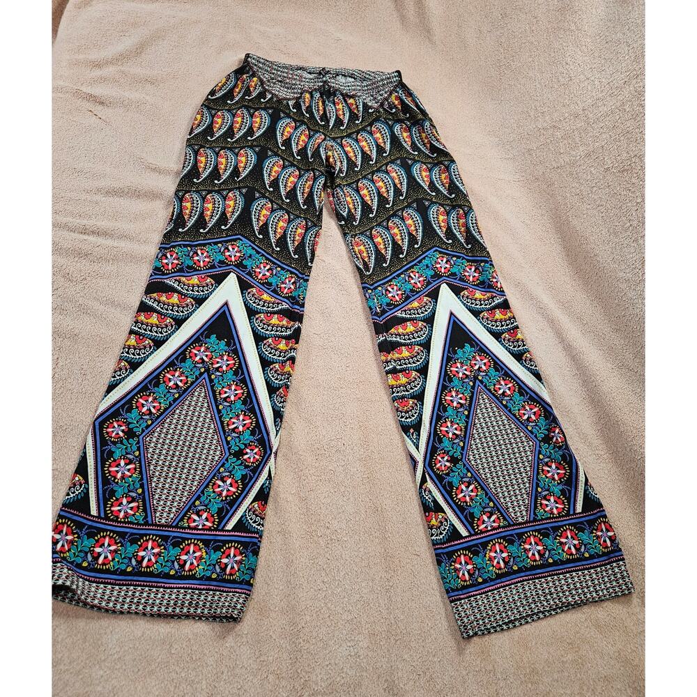 BeBop Womens Small Lighteight Multicolor Boho Paisley Print Rayon Palazzo Pants